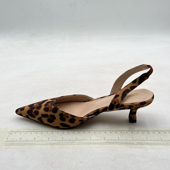 Wansseny Leopard Suede Pointed Toe Slip on Elastic Backstrap Slingback Pumps - Picture 2 of 8